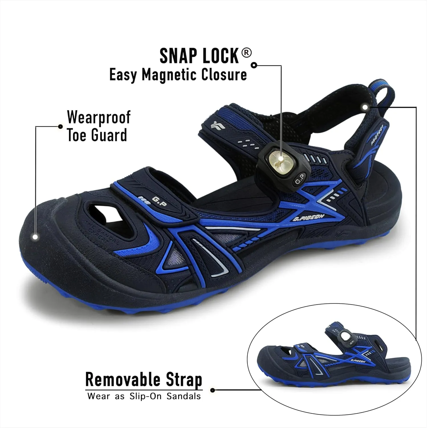 Gold Pigeon Shoes Toe Guard Unisex Outdoor Sandals, Easy Snap Lock Closure