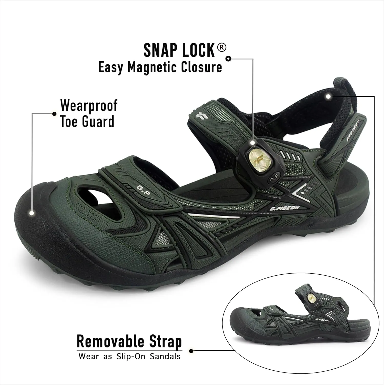 Gold Pigeon Shoes Toe Guard Unisex Outdoor Sandals, Easy Snap Lock Closure