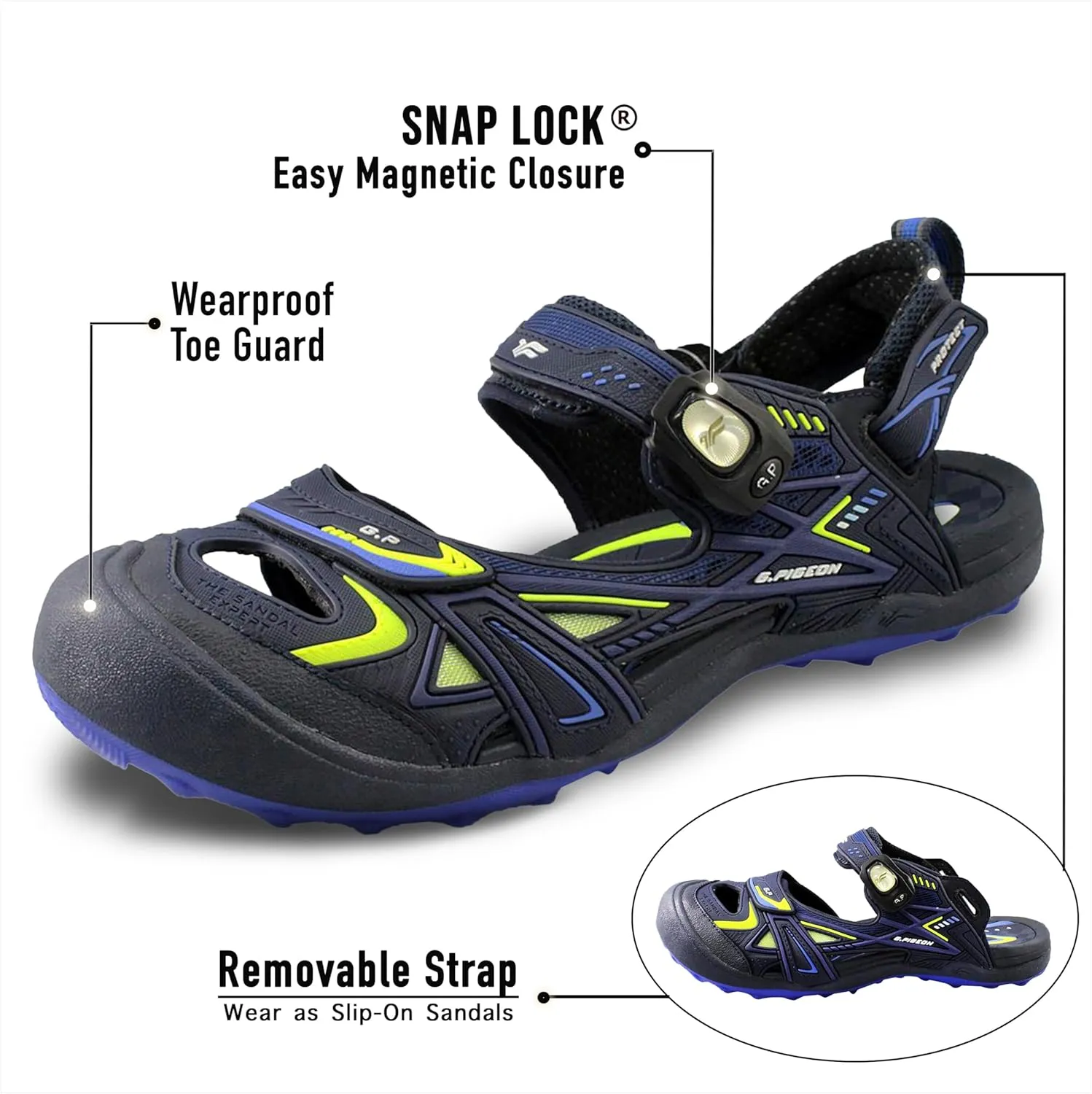 Gold Pigeon Shoes Toe Guard Unisex Outdoor Sandals, Easy Snap Lock Closure