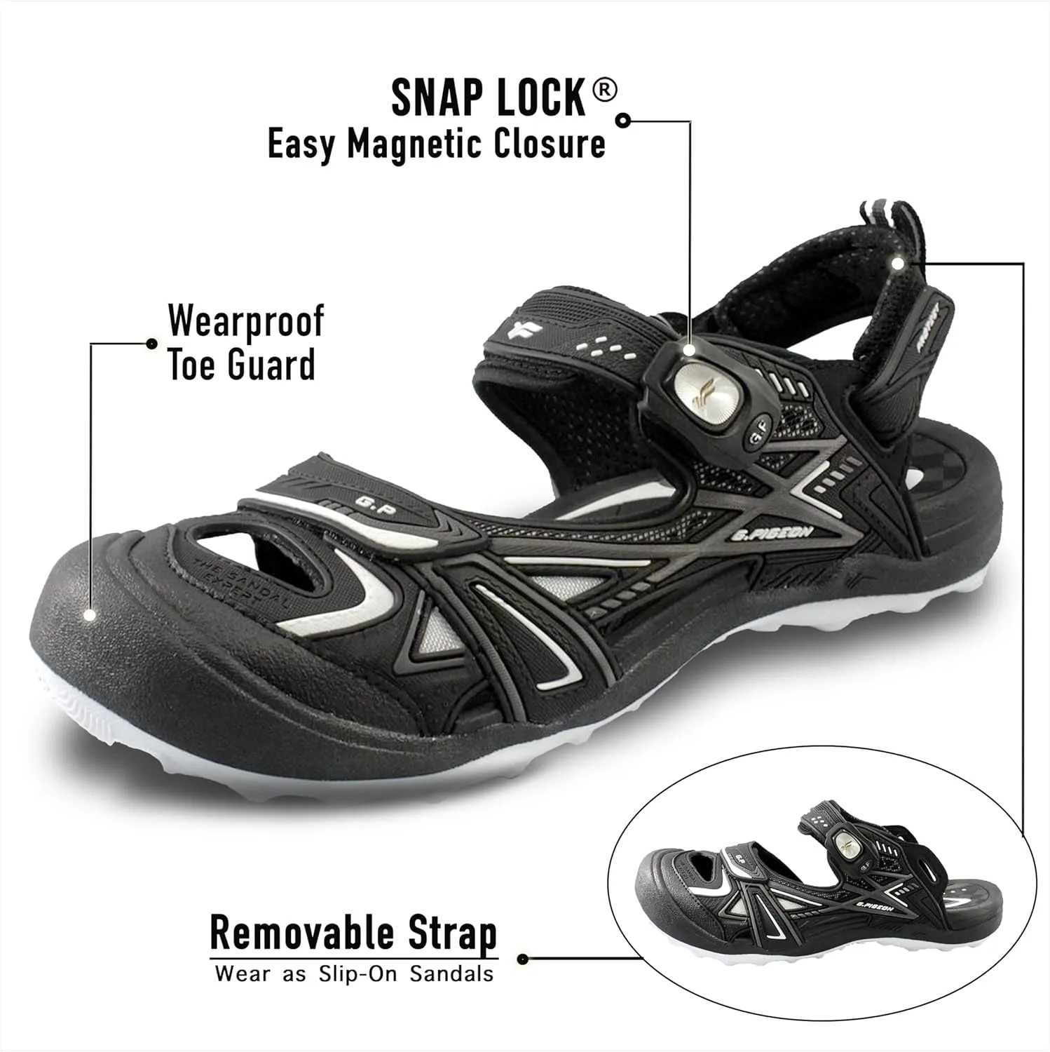 Gold Pigeon Shoes Toe Guard Unisex Outdoor Sandals, Easy Snap Lock Closure