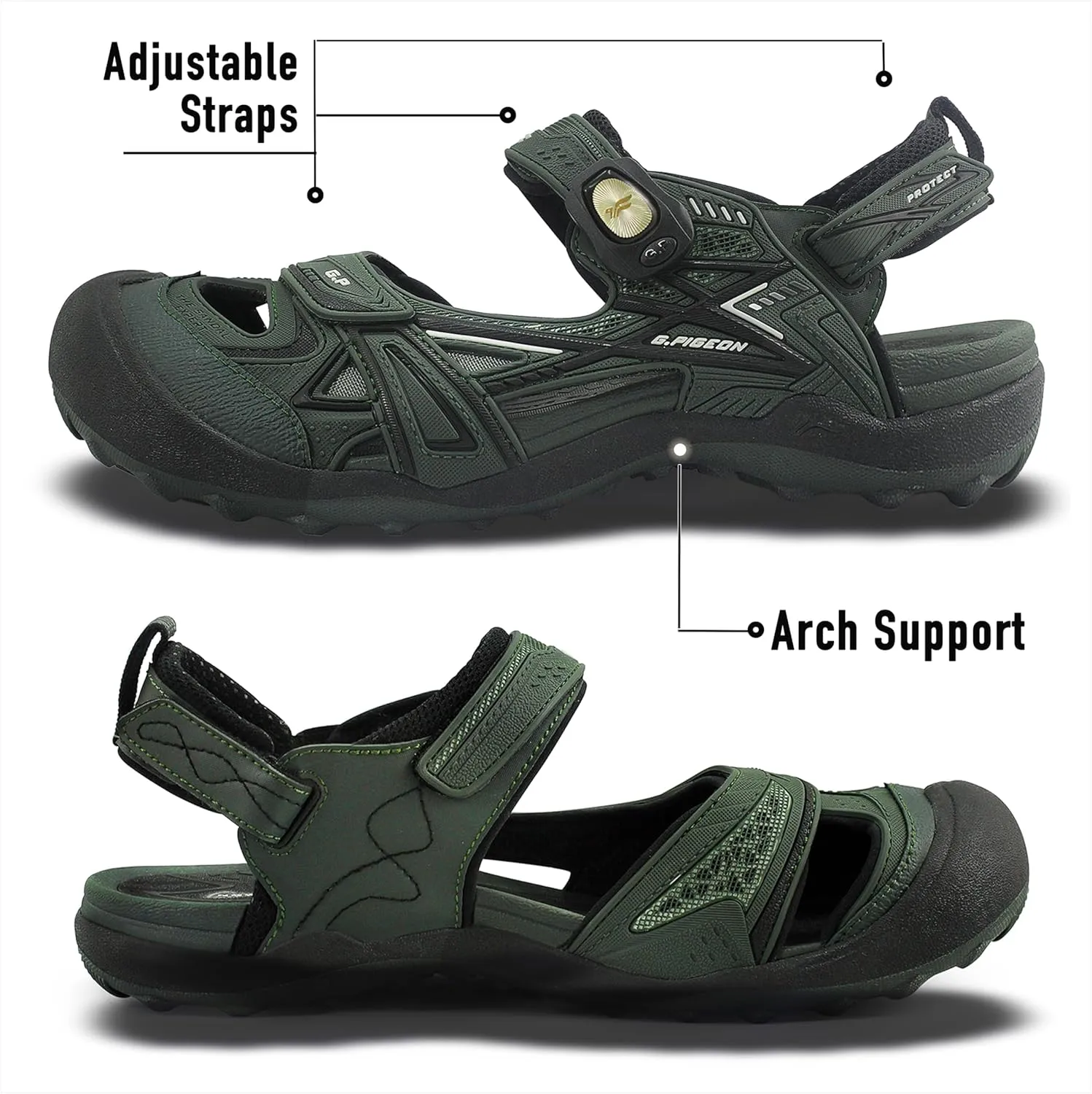 Gold Pigeon Shoes Toe Guard Unisex Outdoor Sandals, Easy Snap Lock Closure