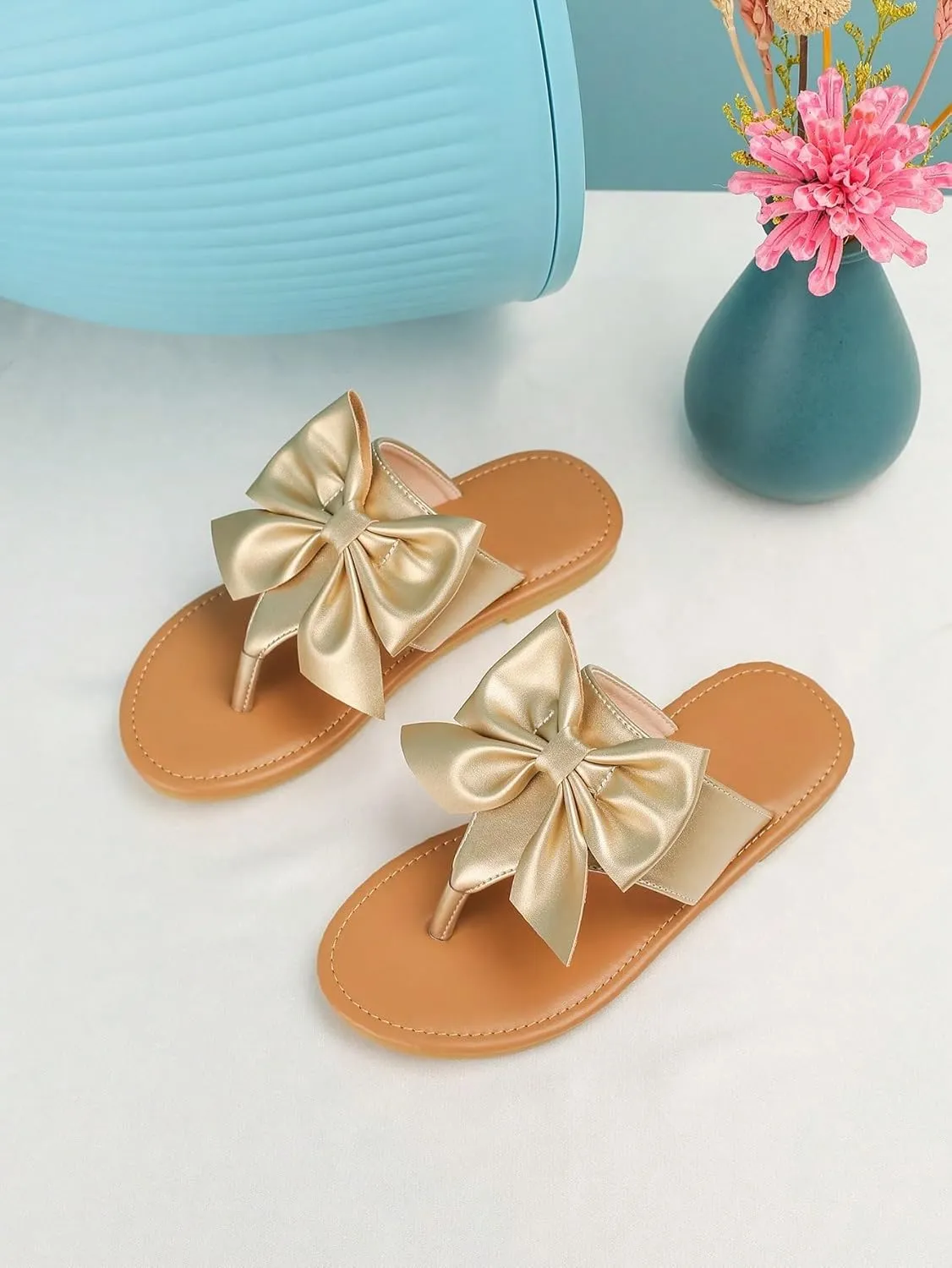 GORGLITTER Girl's Bow Flats Sandals Cute Flip Flops Dress Shoes