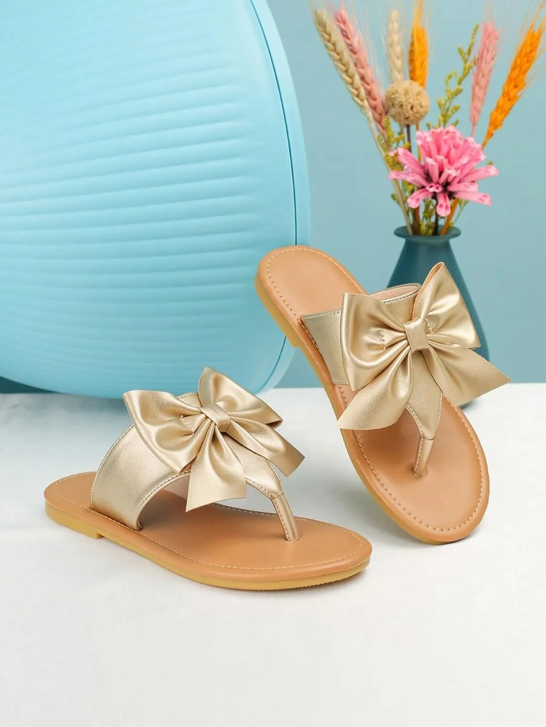 GORGLITTER Girl's Bow Flats Sandals Cute Flip Flops Dress Shoes