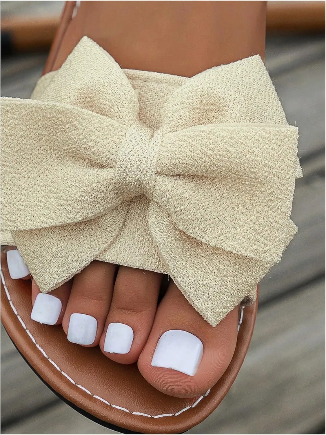 GORGLITTER Women's Bow Sandals Dressy Summer Open Toe Slip On Slides Vacation Beach Flat Sandals