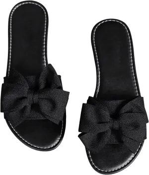 GORGLITTER Women's Bow Sandals Dressy Summer Open Toe Slip On Slides Vacation Beach Flat Sandals