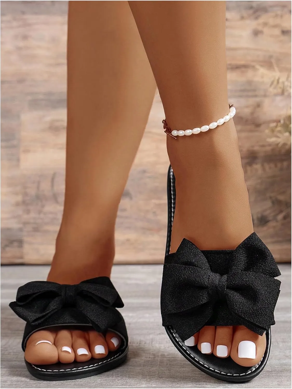 GORGLITTER Women's Bow Sandals Dressy Summer Open Toe Slip On Slides Vacation Beach Flat Sandals