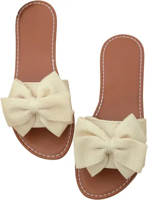 GORGLITTER Women's Bow Sandals Dressy Summer Open Toe Slip On Slides Vacation Beach Flat Sandals