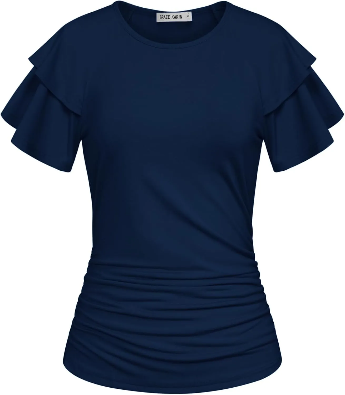 GRACE KARIN Women's Summer Tops Ruffle Sleeve Basic T Shirts Dressy Casual Ruched Work Blouses Trendy Clothes 2025