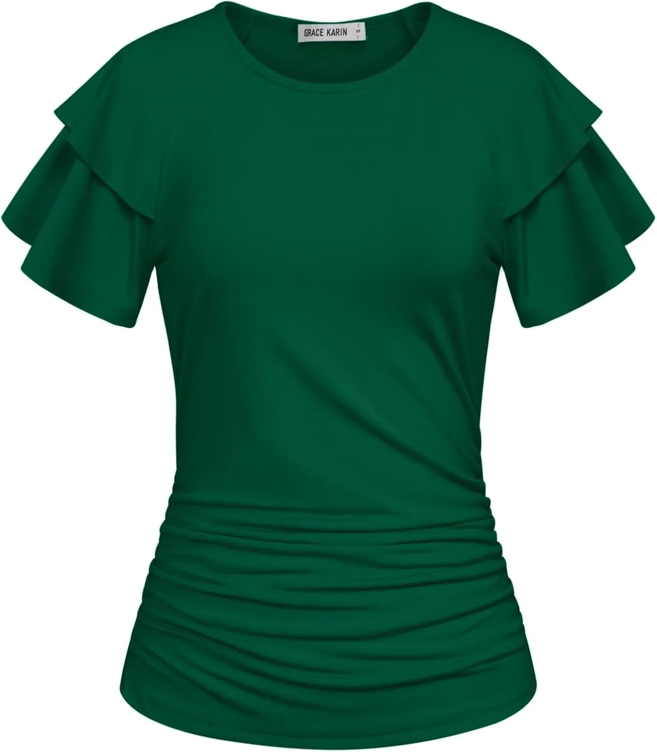 GRACE KARIN Women's Summer Tops Ruffle Sleeve Basic T Shirts Dressy Casual Ruched Work Blouses Trendy Clothes 2025