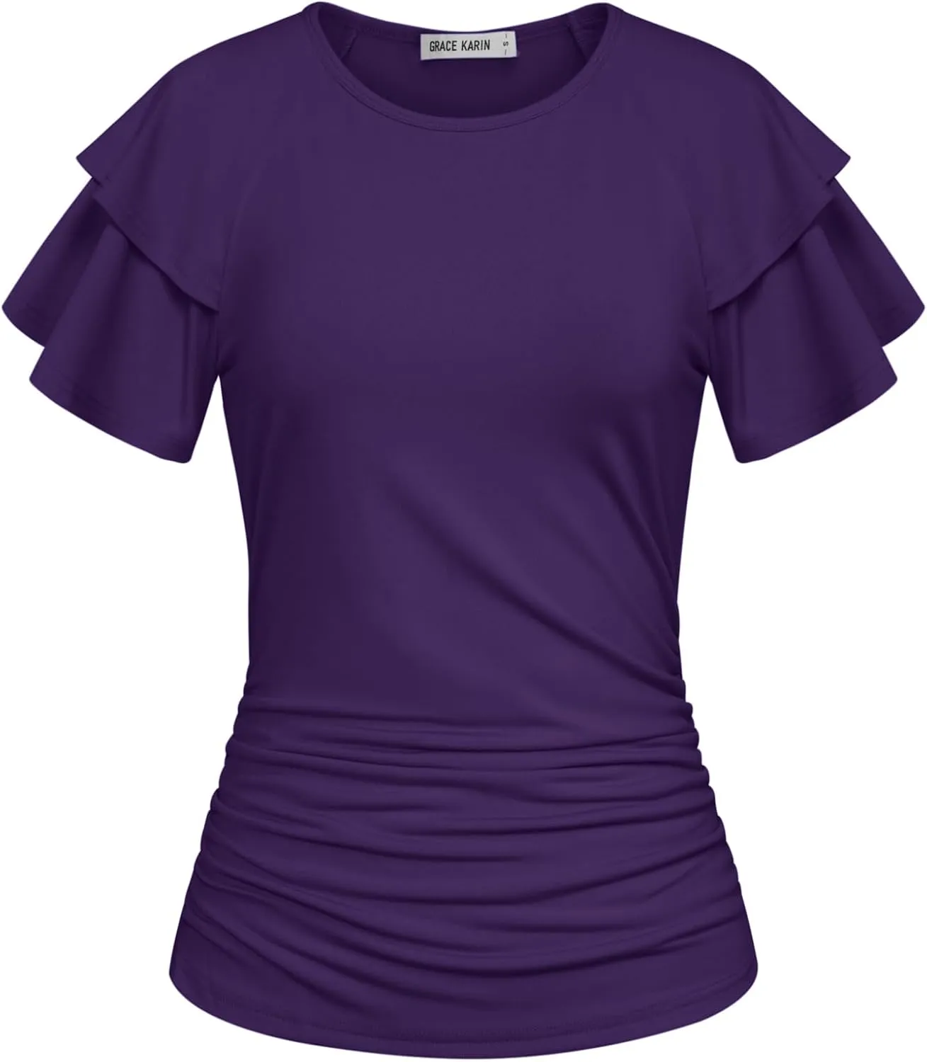 GRACE KARIN Women's Summer Tops Ruffle Sleeve Basic T Shirts Dressy Casual Ruched Work Blouses Trendy Clothes 2025