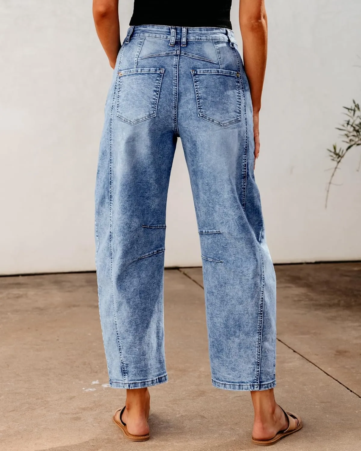 GRAPENT Barrel Jeans for Women Trendy High Waisted Wide Leg Baggy Cropped Relax Fit Stretch Denim Trouser Ankle Pants
