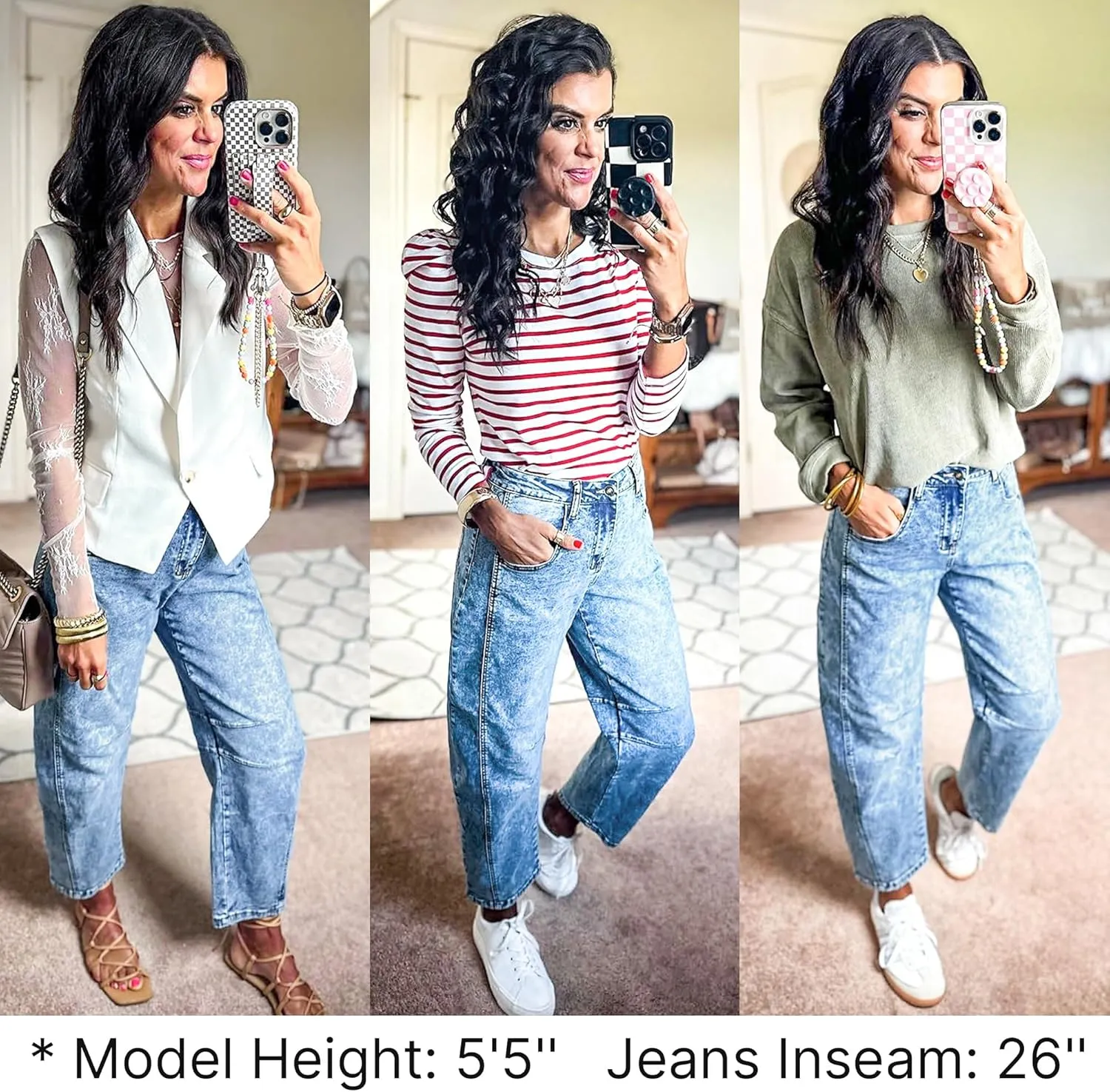 GRAPENT Barrel Jeans for Women Trendy High Waisted Wide Leg Baggy Cropped Relax Fit Stretch Denim Trouser Ankle Pants
