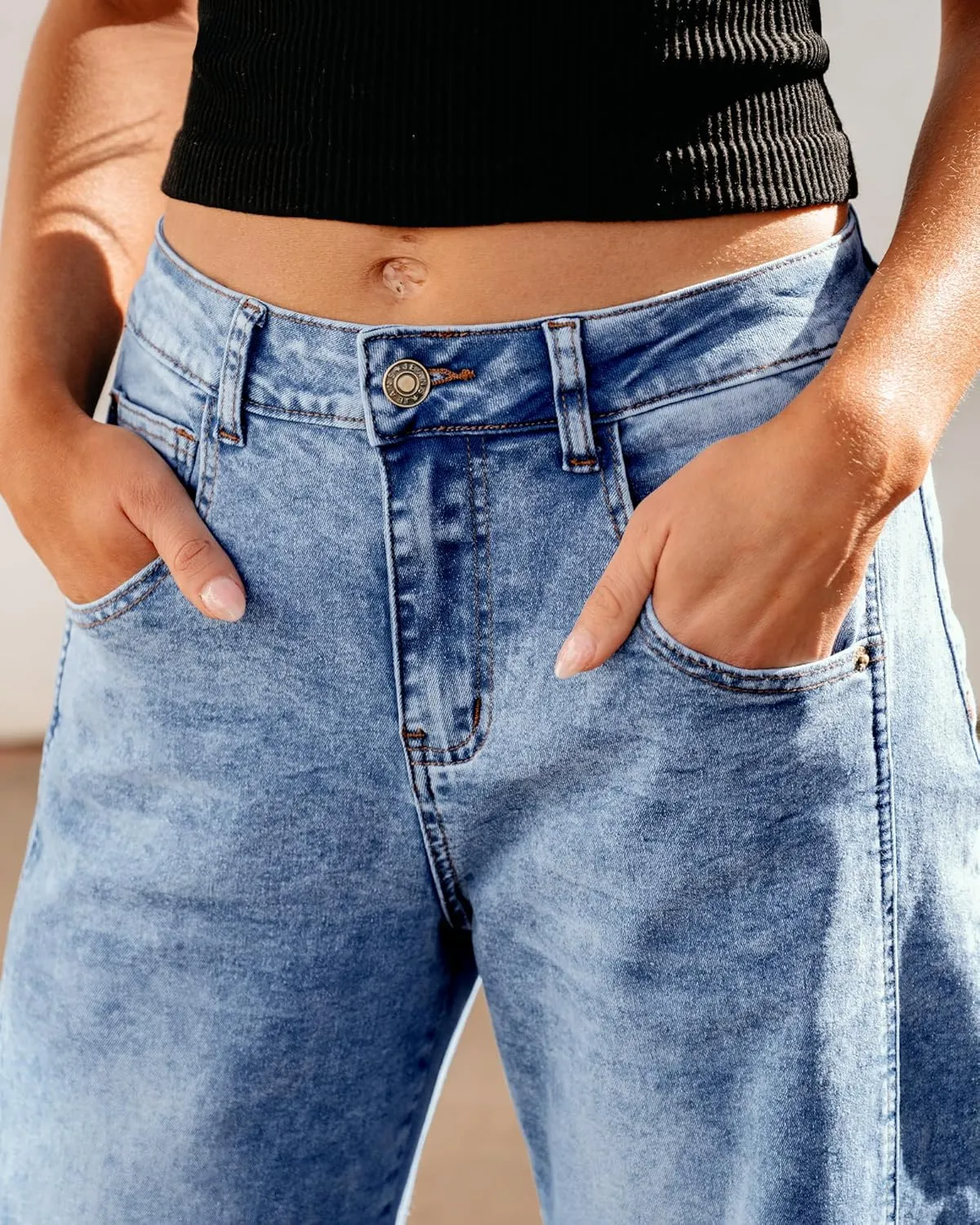 GRAPENT Barrel Jeans for Women Trendy High Waisted Wide Leg Baggy Cropped Relax Fit Stretch Denim Trouser Ankle Pants