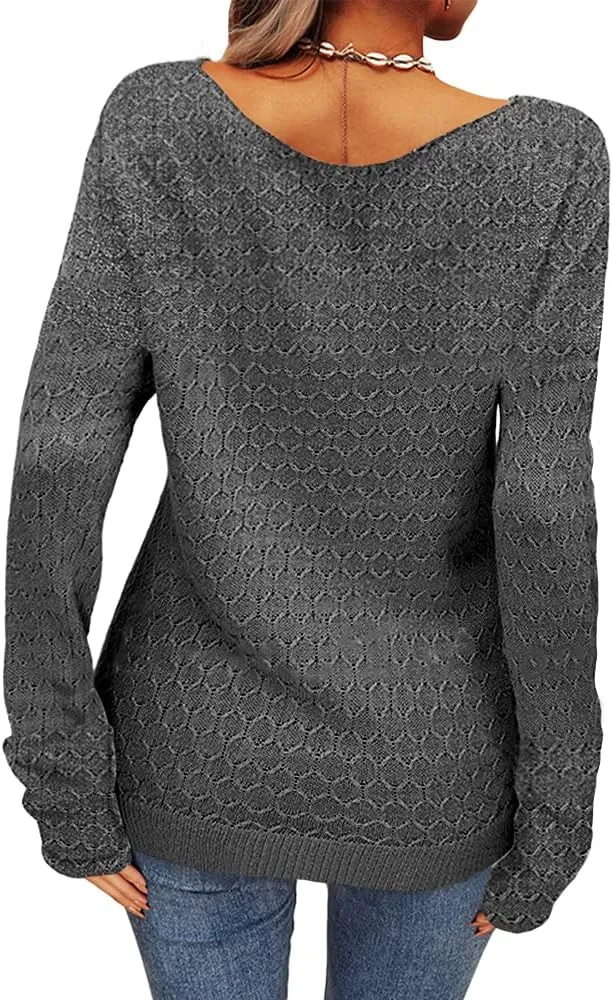 Grlasen Women Fashion Autumn Winter Colorblock Pullover Knitting Sweater Round Neck Knitwear Tops