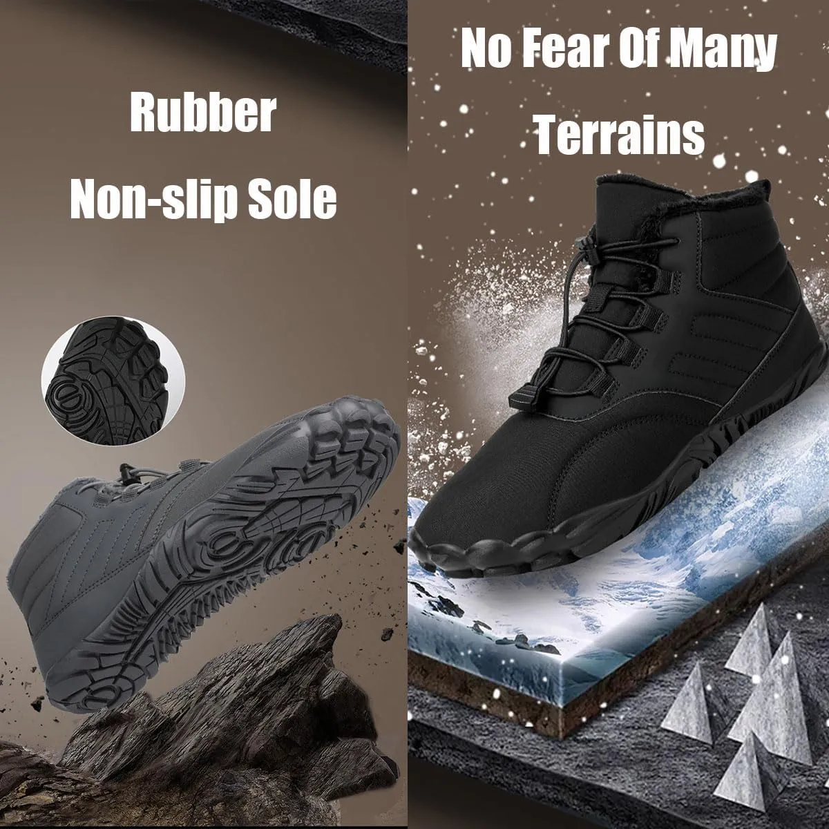 Grounded Winter Footwear For Women, Hike Winter Footwear Barefoot Womens Boots Men, Waterproof Wide Toe Box Barefoot Winter