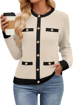 HAEOF Womens 2025 Long Sleeve Lightweight Cardigan Sweaters Fall Button Down Textured Loose Fit Knitted Blouses