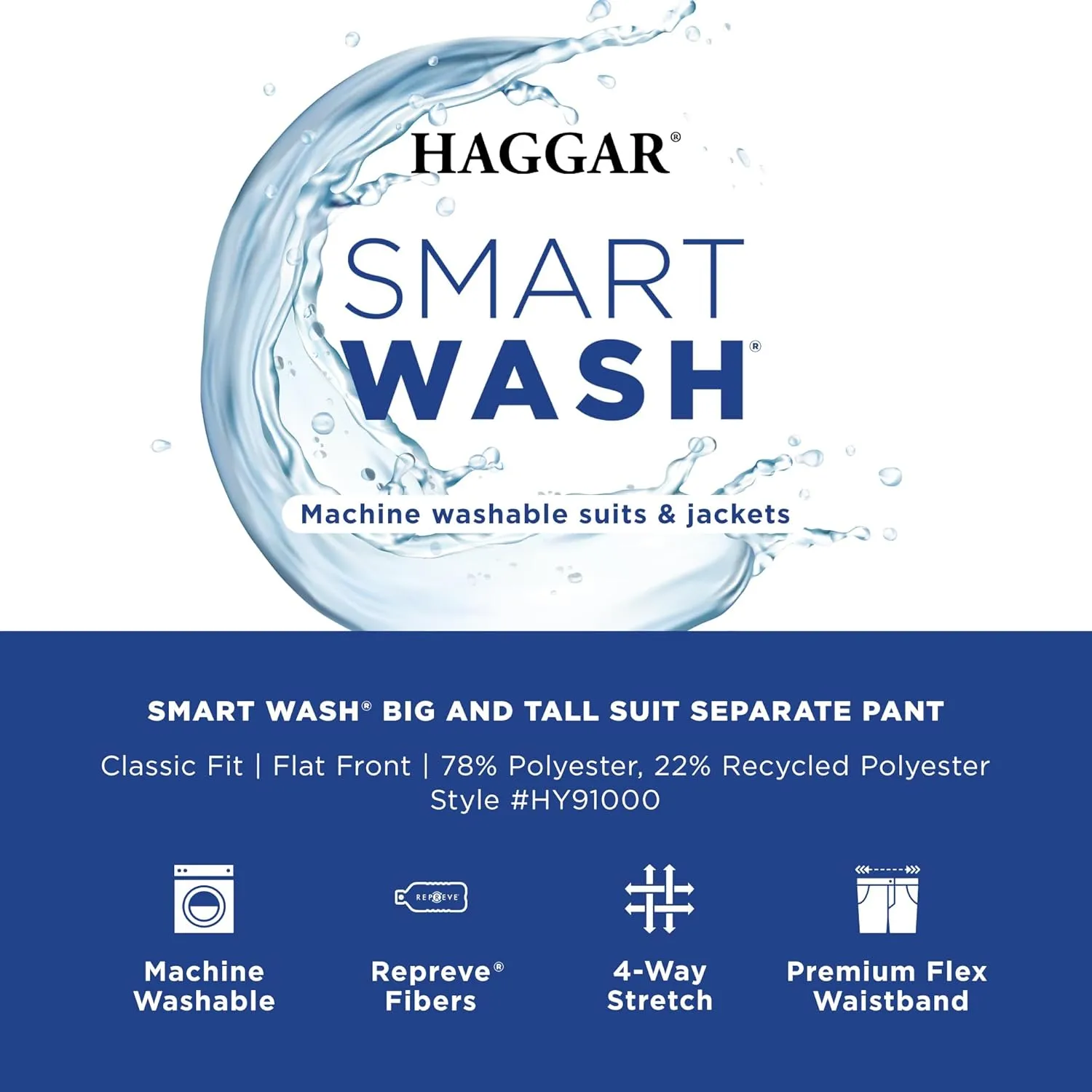 Haggar Men's Smart Wash Premium Stretch Classic Fit Regular and Big & Tall Suit Separates(Pants & Jackets)