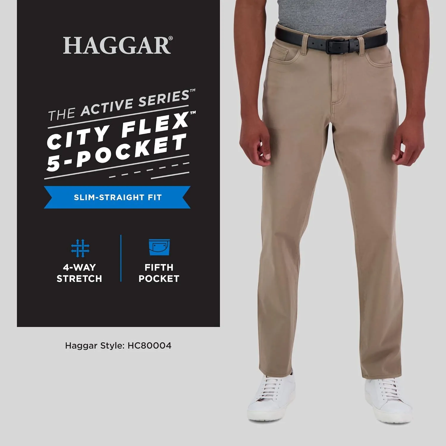 Haggar Men's The Active Series Slim/Straight Fit Flat Front Pant