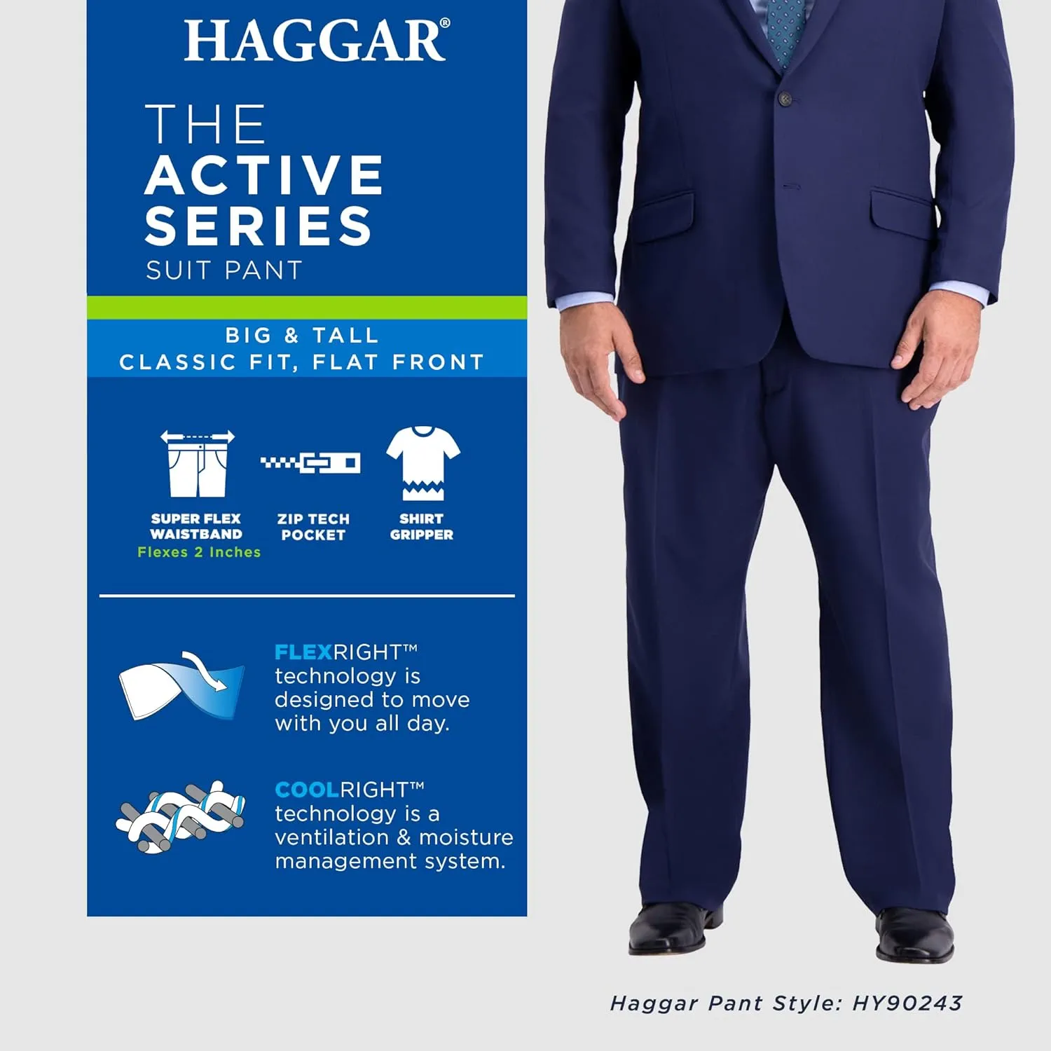 Haggar Men's The Active Series Stretch Classic Fit Suit Separate Pant Regular and Big & Tall Sizes