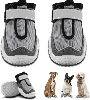 Hcpet Dog Boots for Large Dogs, Dog Shoes for Hot Pavement Winter Snow, Paw Protector Dog Booties Designed for Comfort and Breathability, Outdoor Booties for Small Medium Dogs for Hiking Grey Size 1