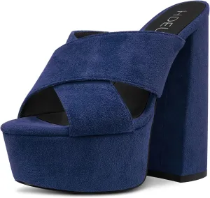 HDEUOLM Women Chunky Block High Platform Heel Peep Open Toe Sandals Cross-Strap Casual Basic Classic Shoes