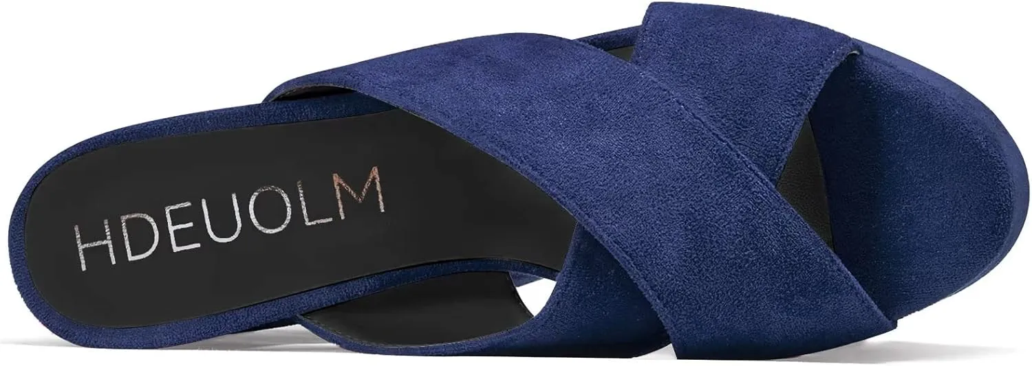 HDEUOLM Women Chunky Block High Platform Heel Peep Open Toe Sandals Cross-Strap Casual Basic Classic Shoes