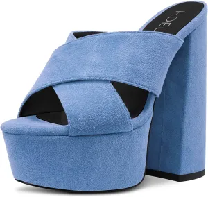 HDEUOLM Women Chunky Block High Platform Heel Peep Open Toe Sandals Cross-Strap Casual Basic Classic Shoes