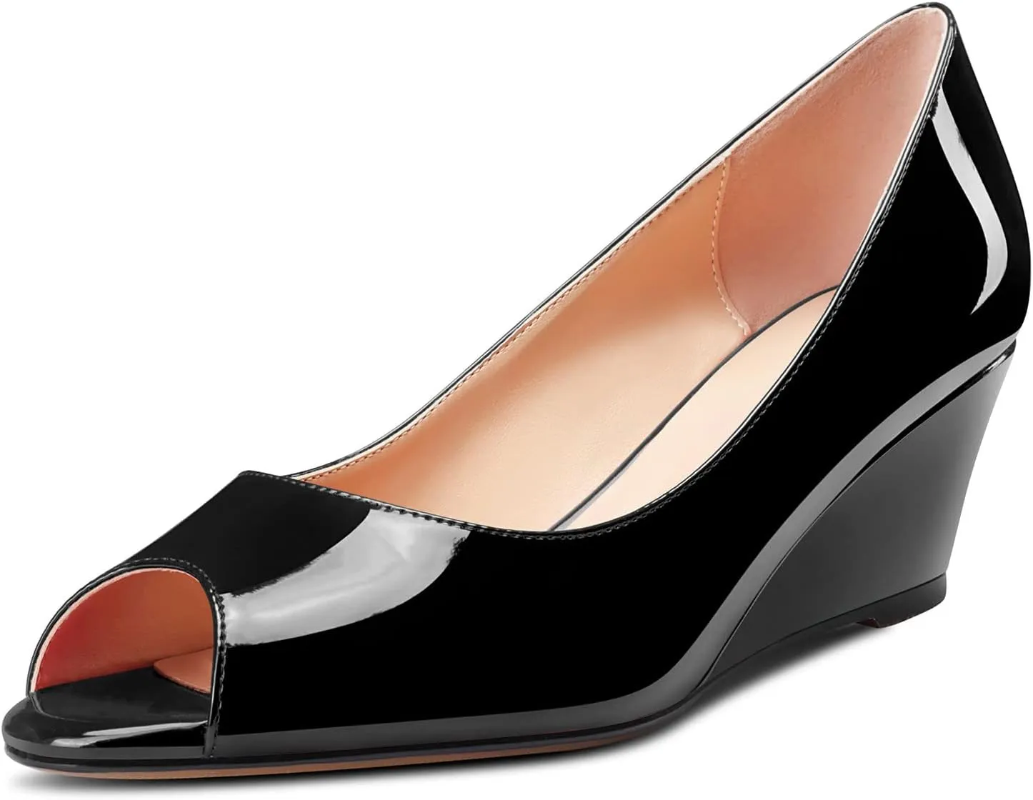 HDEUOLM Women Low Wedge Heel Peep Open Toe Slip-on Pumps Classic Cute Dress Sandals 2.0 Inches Heels