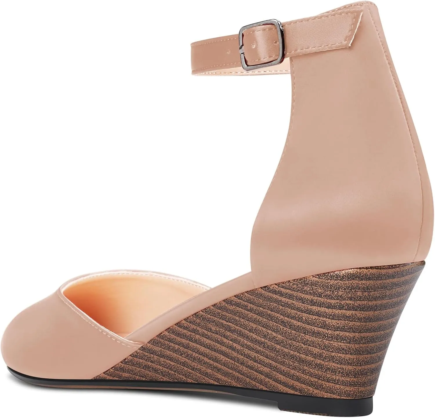 HDEUOLM Women Mid Heel Round Toe Sandals Ankle Strap Two-Piece Classic Cute Pumps Wedge Pumps 2.0 Inches Heels