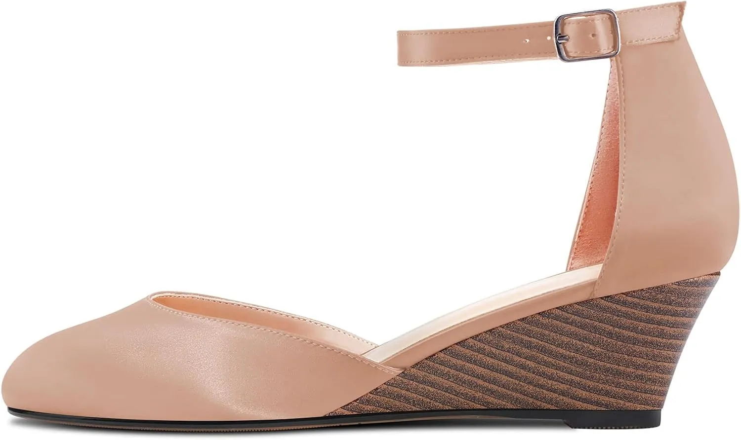 HDEUOLM Women Mid Heel Round Toe Sandals Ankle Strap Two-Piece Classic Cute Pumps Wedge Pumps 2.0 Inches Heels