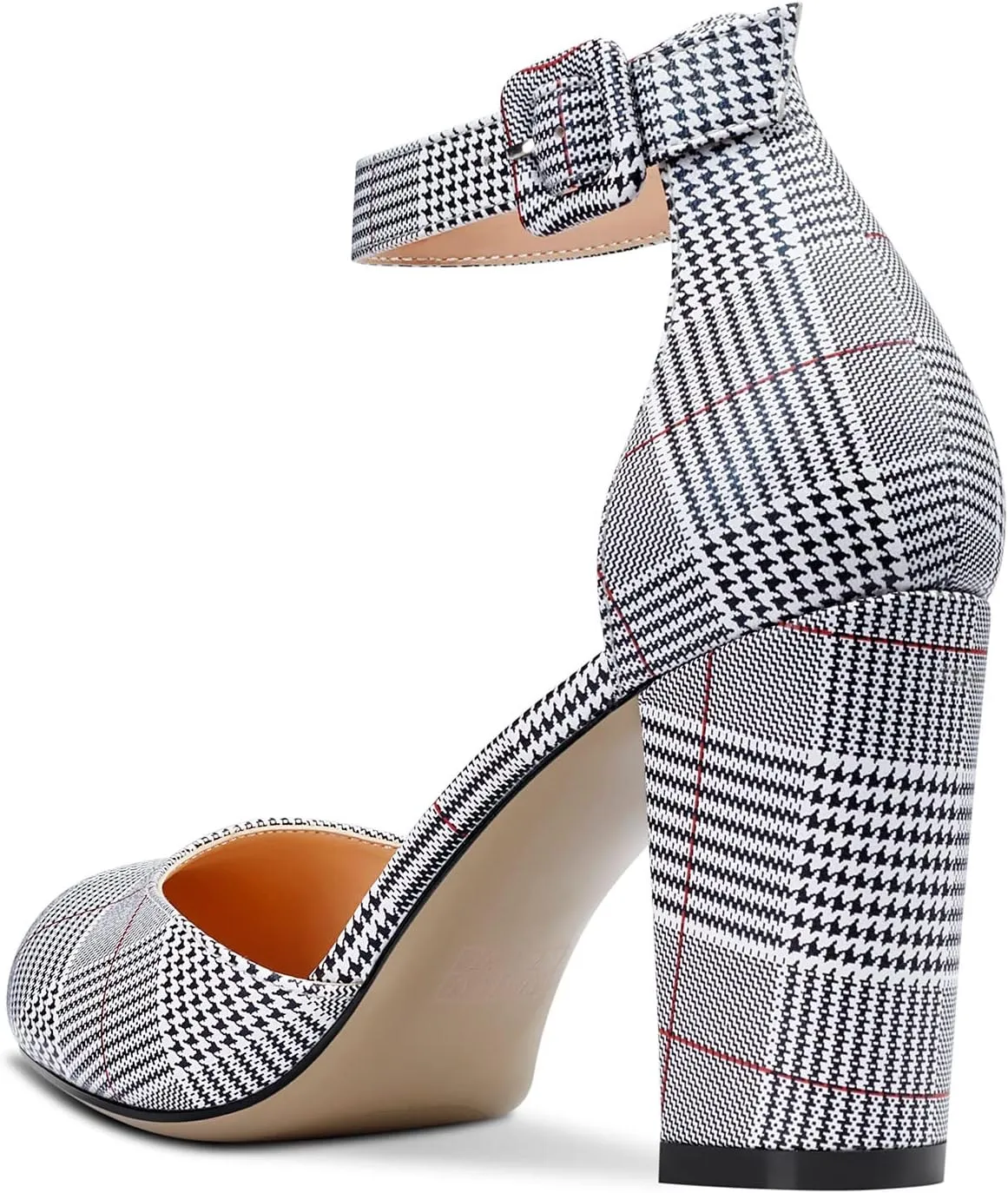 HDEUOLM Women Mid Heels Ankle Strap Round Toe Pumps Chunky Block Heel Sandals Basic Plus Size Shoes 3" Inch