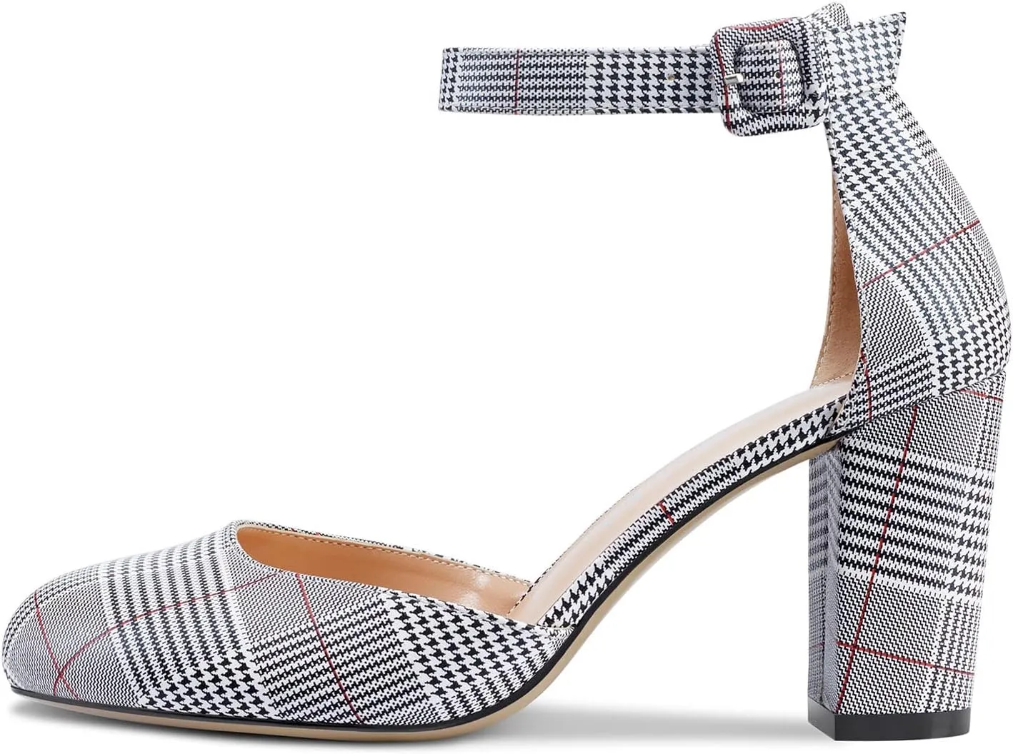 HDEUOLM Women Mid Heels Ankle Strap Round Toe Pumps Chunky Block Heel Sandals Basic Plus Size Shoes 3" Inch