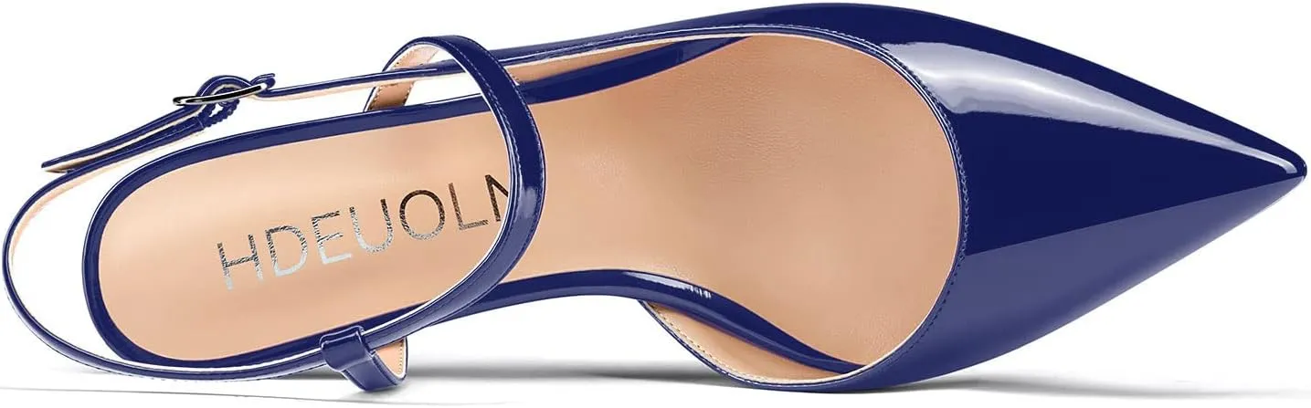 HDEUOLM Women Mid Heels Ankle Strap Slingback Pumps Kitten Heel Sandals Basic Closed Toe Plus Size Shoes