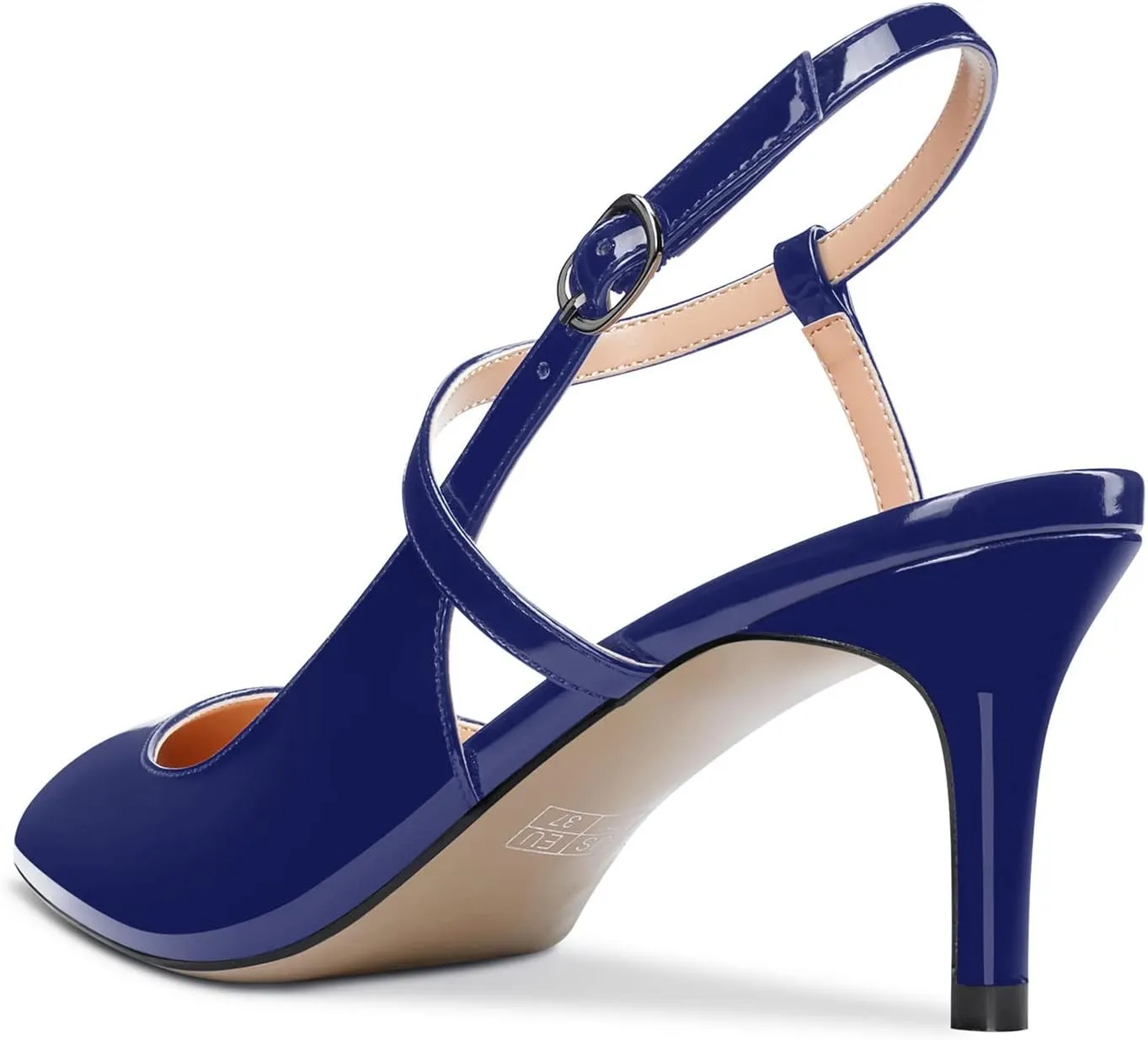 HDEUOLM Women Mid Heels Ankle Strap Slingback Pumps Kitten Heel Sandals Basic Closed Toe Plus Size Shoes
