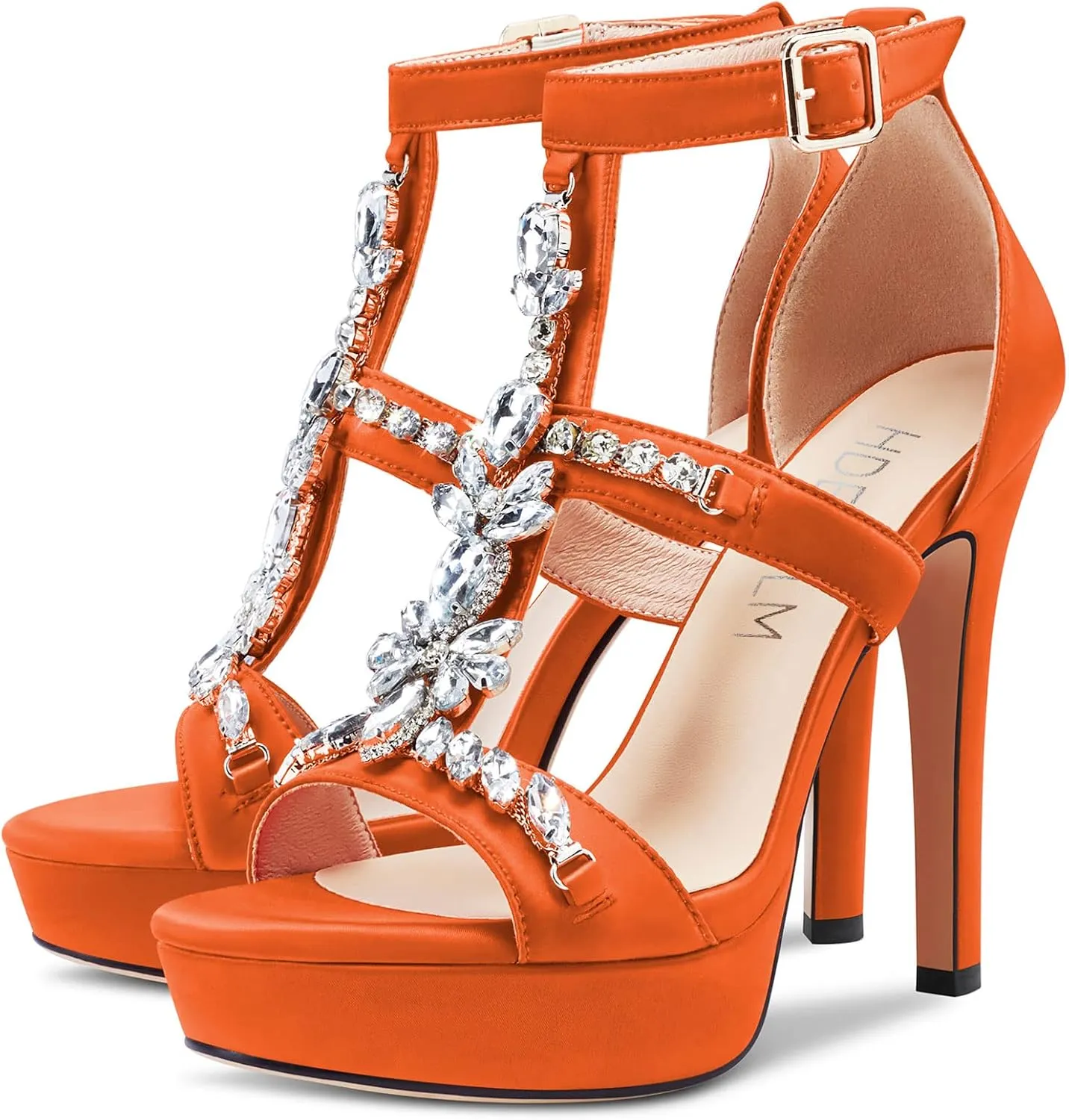 HDEUOLM Womens Stiletto High Heel Platform Diamond Crystal Sandals Roman Sexy Clear Wedding 5.1 Inches Heels Shoes