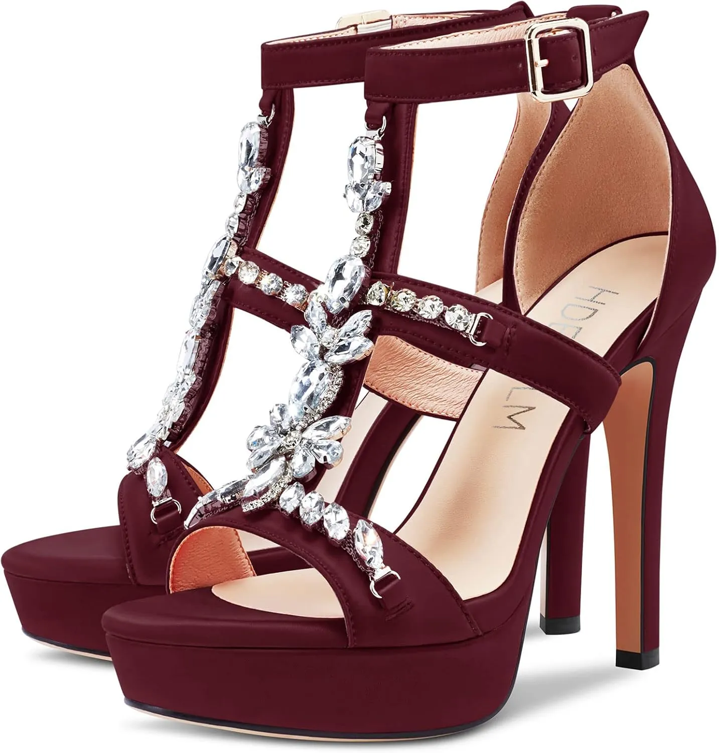 HDEUOLM Womens Stiletto High Heel Platform Diamond Crystal Sandals Roman Sexy Clear Wedding 5.1 Inches Heels Shoes