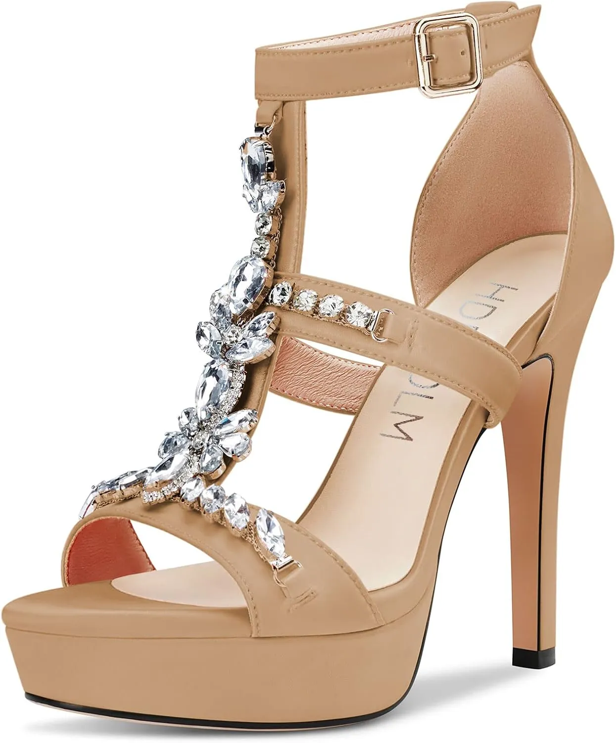 HDEUOLM Womens Stiletto High Heel Platform Diamond Crystal Sandals Roman Sexy Clear Wedding 5.1 Inches Heels Shoes