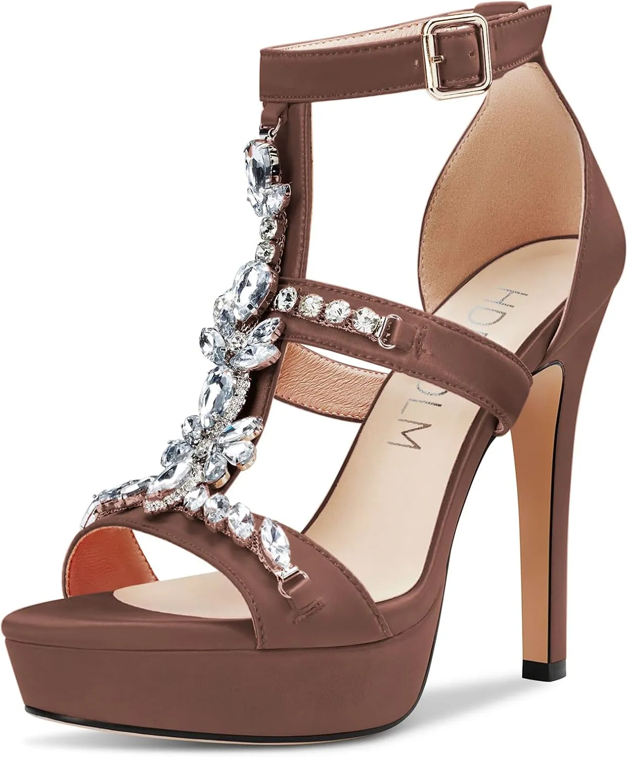 HDEUOLM Womens Stiletto High Heel Platform Diamond Crystal Sandals Roman Sexy Clear Wedding 5.1 Inches Heels Shoes