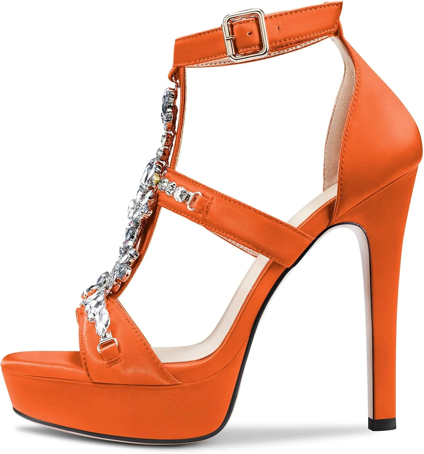 HDEUOLM Womens Stiletto High Heel Platform Diamond Crystal Sandals Roman Sexy Clear Wedding 5.1 Inches Heels Shoes