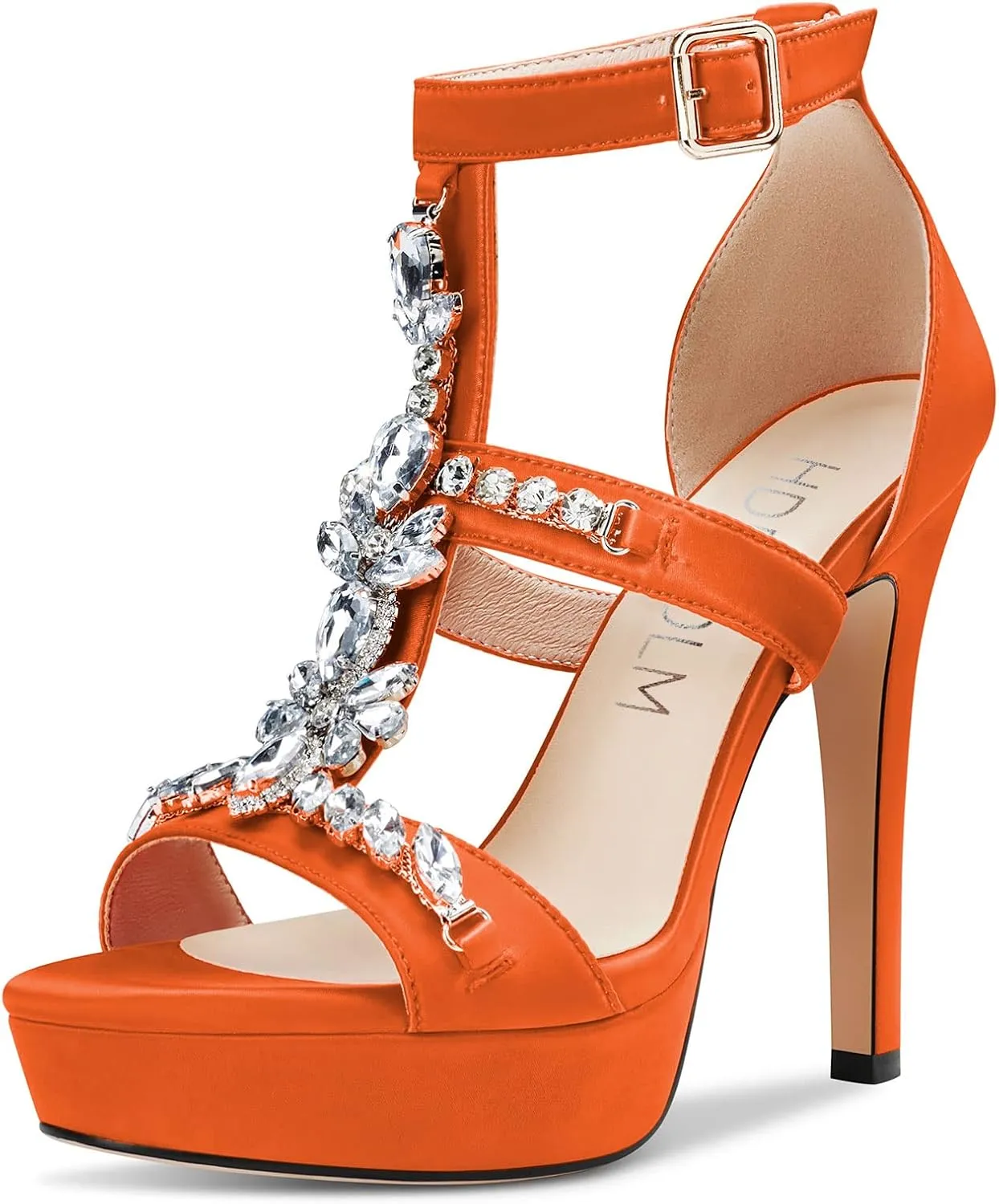HDEUOLM Womens Stiletto High Heel Platform Diamond Crystal Sandals Roman Sexy Clear Wedding 5.1 Inches Heels Shoes