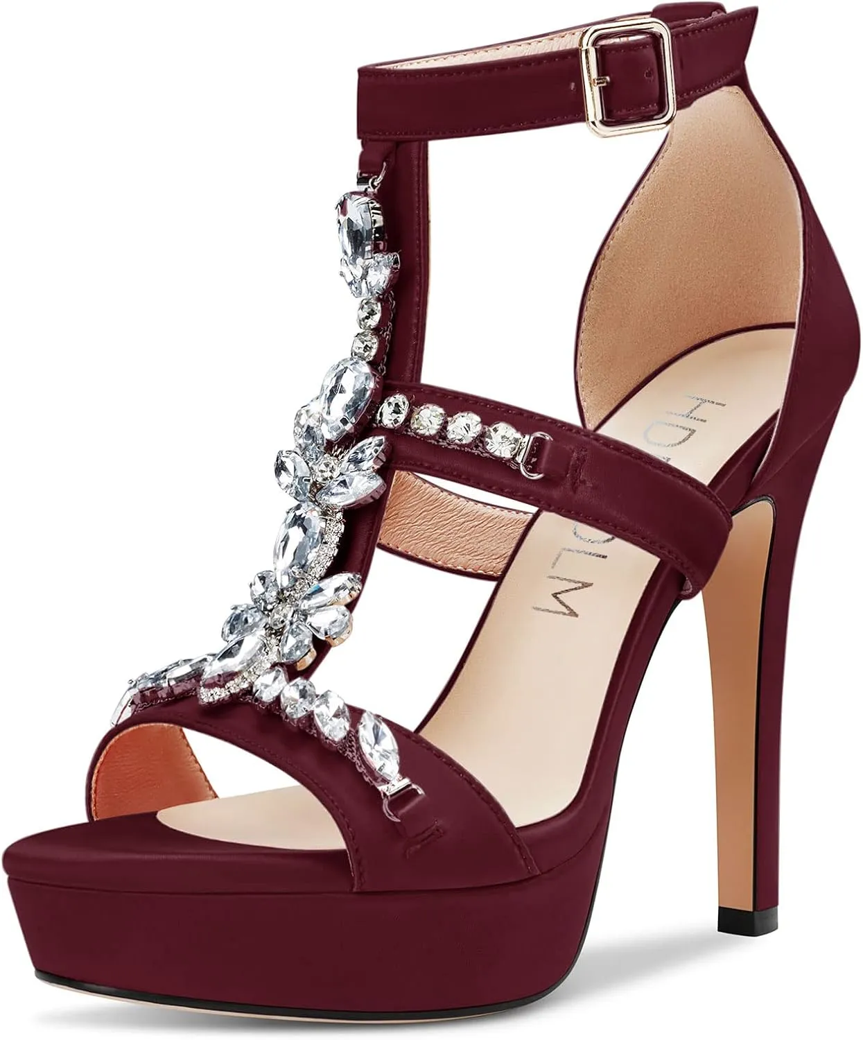 HDEUOLM Womens Stiletto High Heel Platform Diamond Crystal Sandals Roman Sexy Clear Wedding 5.1 Inches Heels Shoes