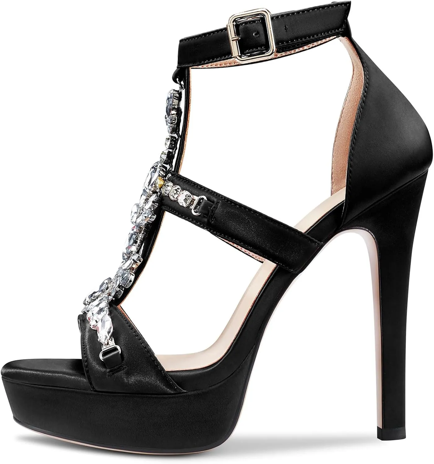 HDEUOLM Womens Stiletto High Heel Platform Diamond Crystal Sandals Roman Sexy Clear Wedding 5.1 Inches Heels Shoes