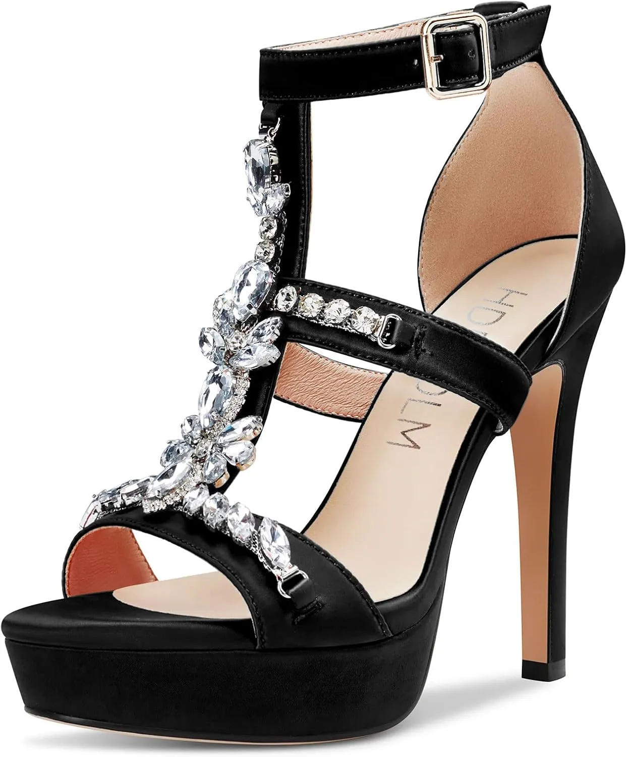 HDEUOLM Womens Stiletto High Heel Platform Diamond Crystal Sandals Roman Sexy Clear Wedding 5.1 Inches Heels Shoes