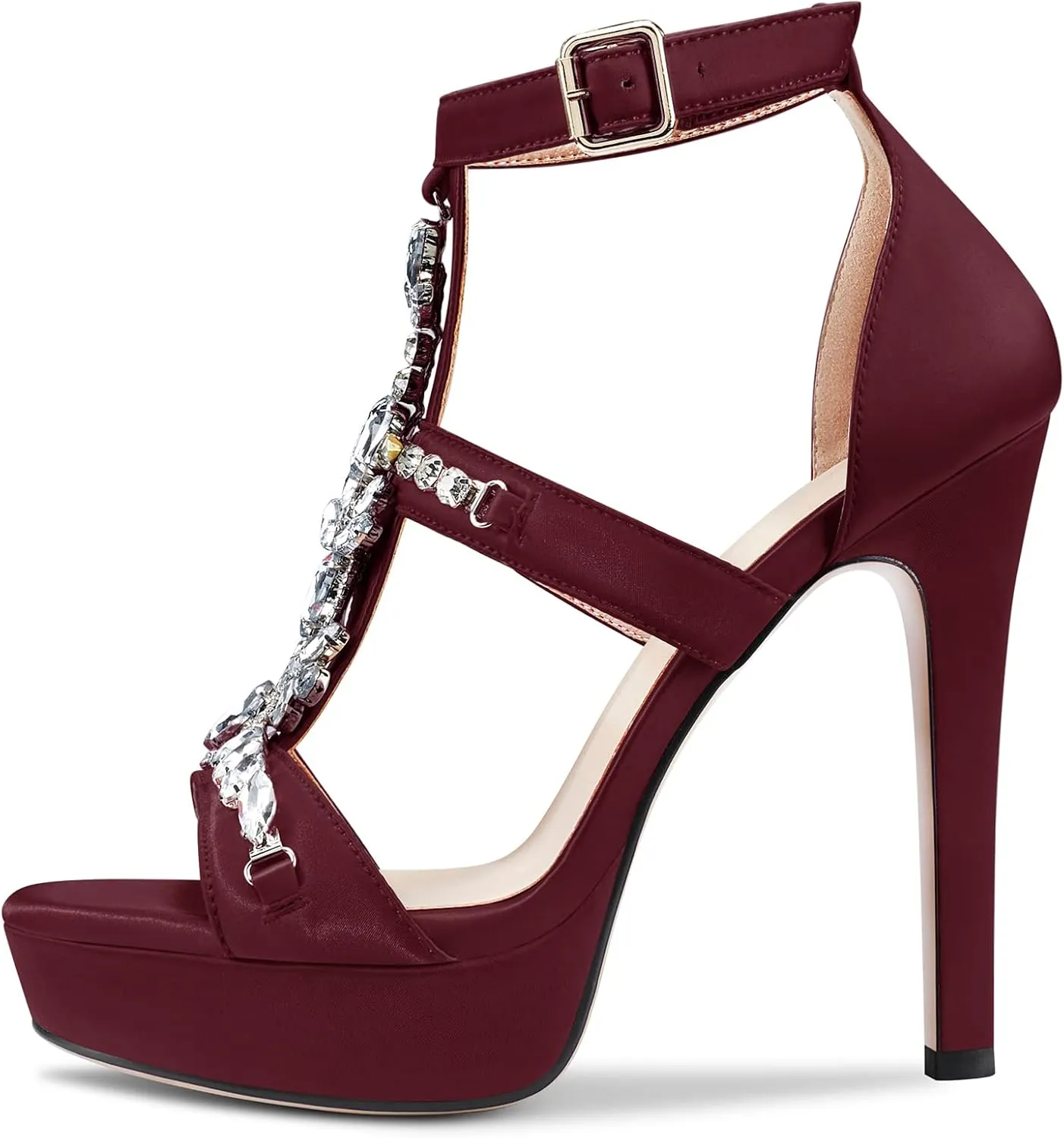 HDEUOLM Womens Stiletto High Heel Platform Diamond Crystal Sandals Roman Sexy Clear Wedding 5.1 Inches Heels Shoes