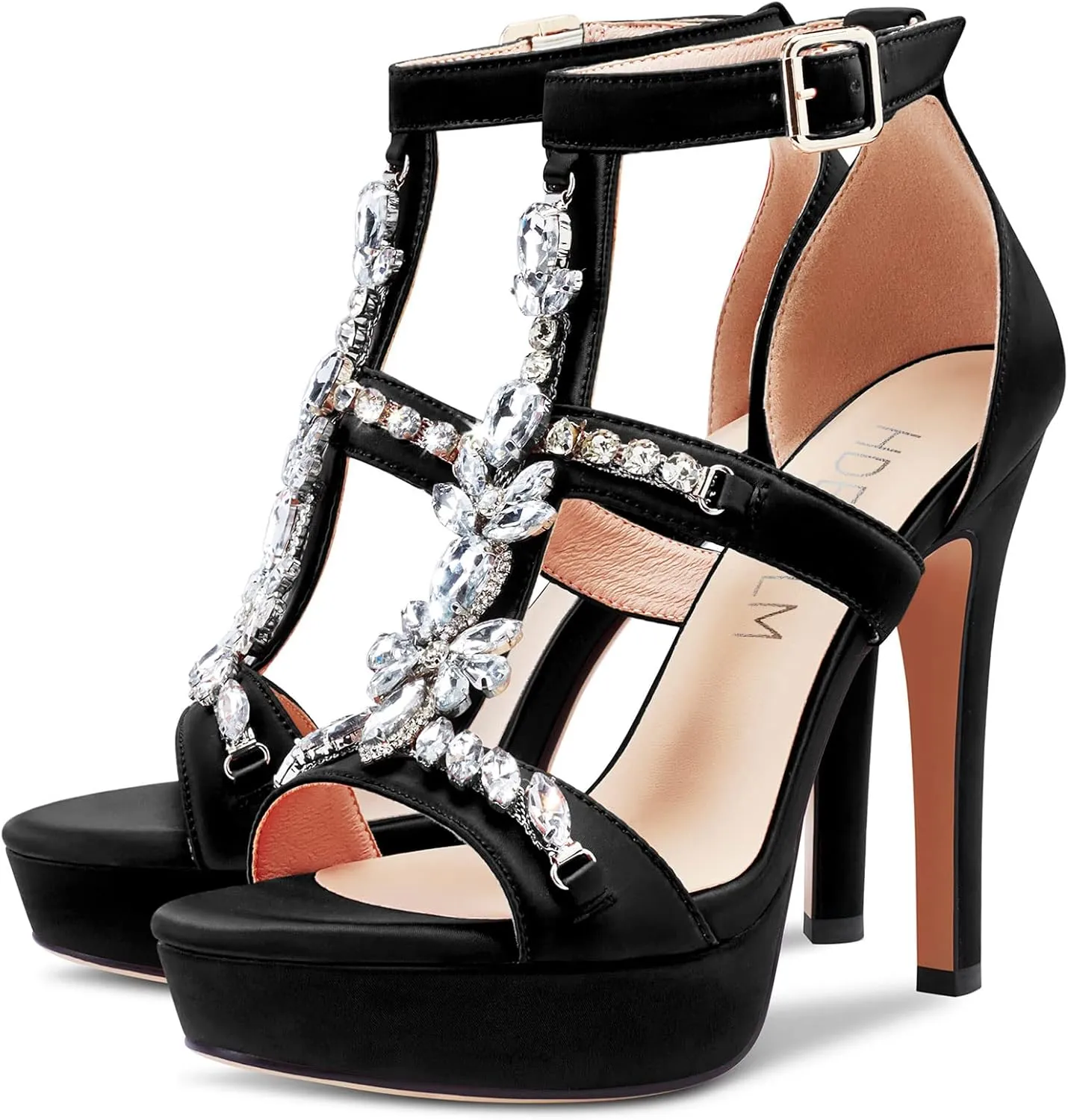 HDEUOLM Womens Stiletto High Heel Platform Diamond Crystal Sandals Roman Sexy Clear Wedding 5.1 Inches Heels Shoes