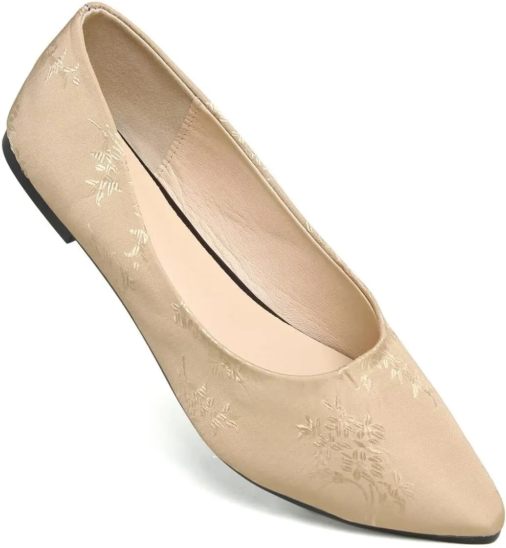 Hee grand Classic Solid Pointed Toe Ballet Flats Womens Shallow Satins Dress Shoes Casual Comfort Slip-On Loafers Light Weight Walking Flats