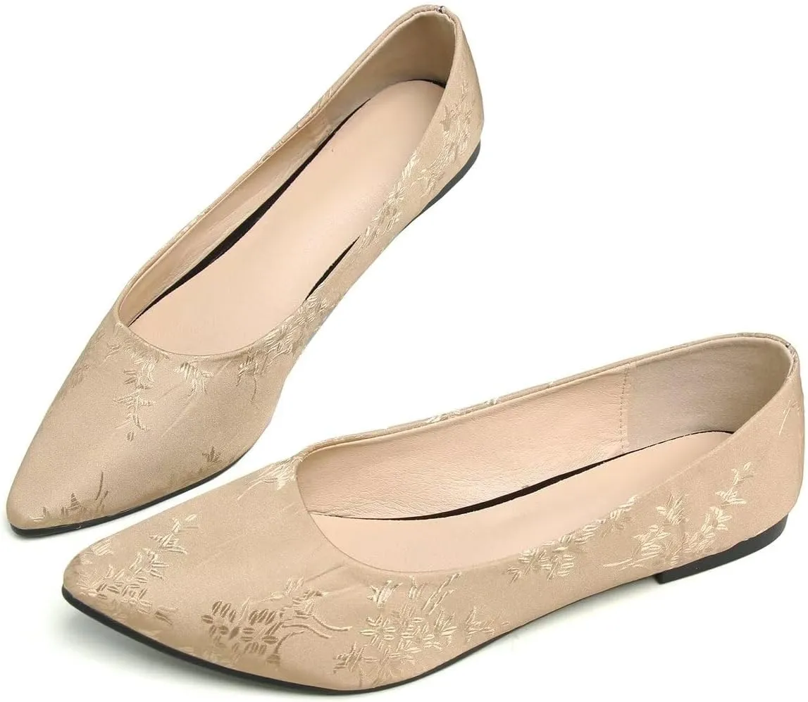 Hee grand Classic Solid Pointed Toe Ballet Flats Womens Shallow Satins Dress Shoes Casual Comfort Slip-On Loafers Light Weight Walking Flats