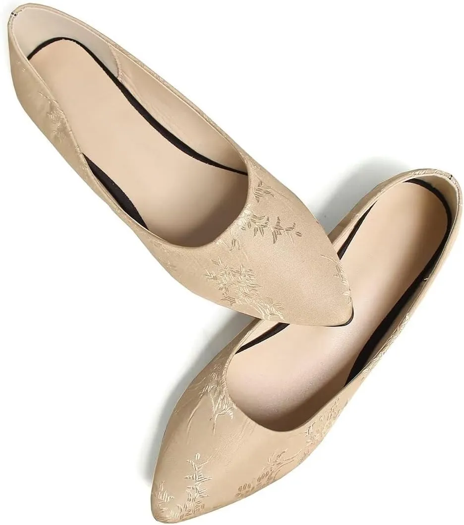 Hee grand Classic Solid Pointed Toe Ballet Flats Womens Shallow Satins Dress Shoes Casual Comfort Slip-On Loafers Light Weight Walking Flats