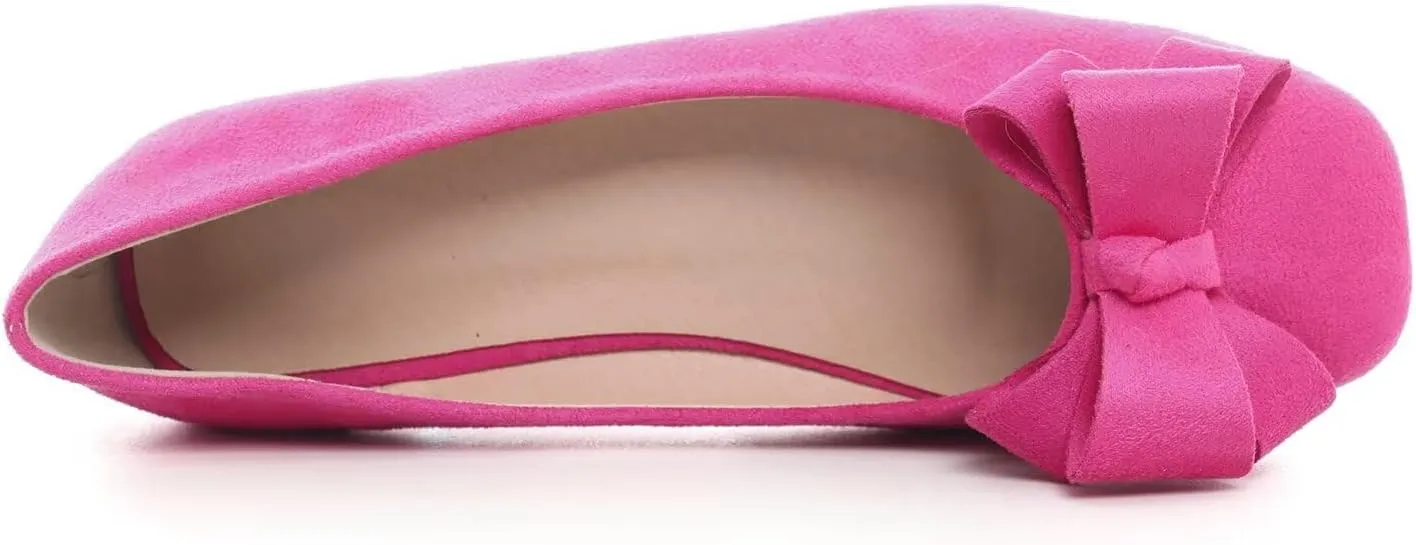 Hee grand Flats for Women Comfortable Wide Width Square Toe Flats Bowknot Dress Shoes Lightweight Slip-ons Loafers