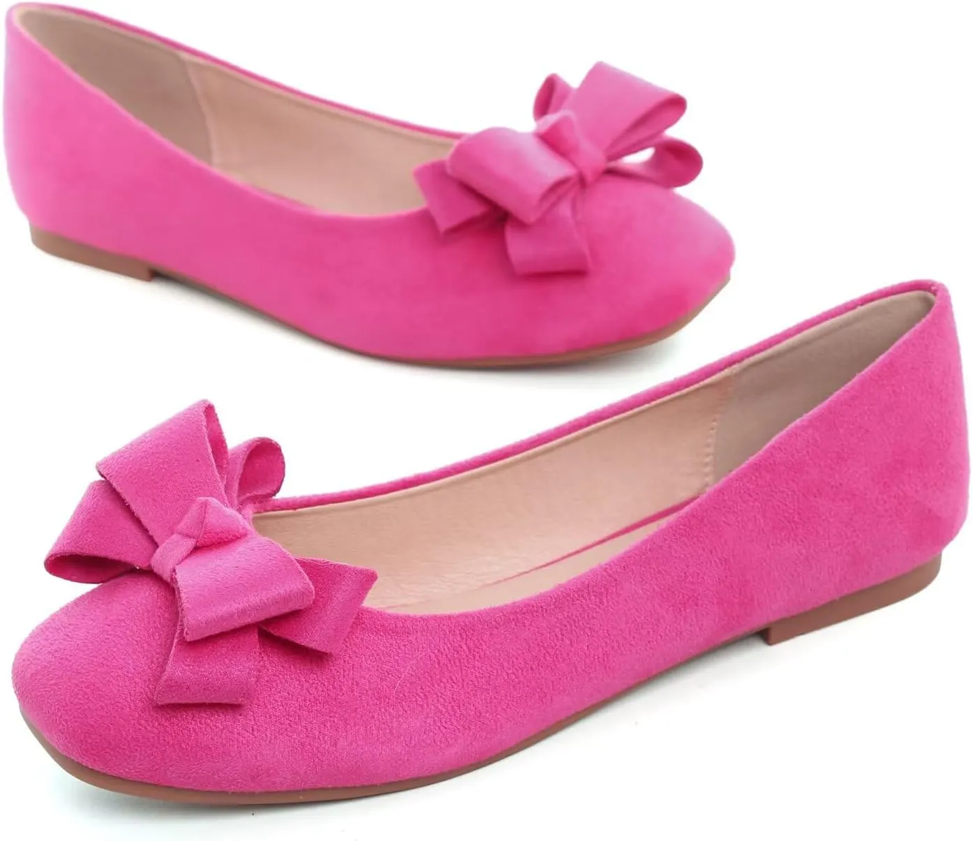 Hee grand Flats for Women Comfortable Wide Width Square Toe Flats Bowknot Dress Shoes Lightweight Slip-ons Loafers